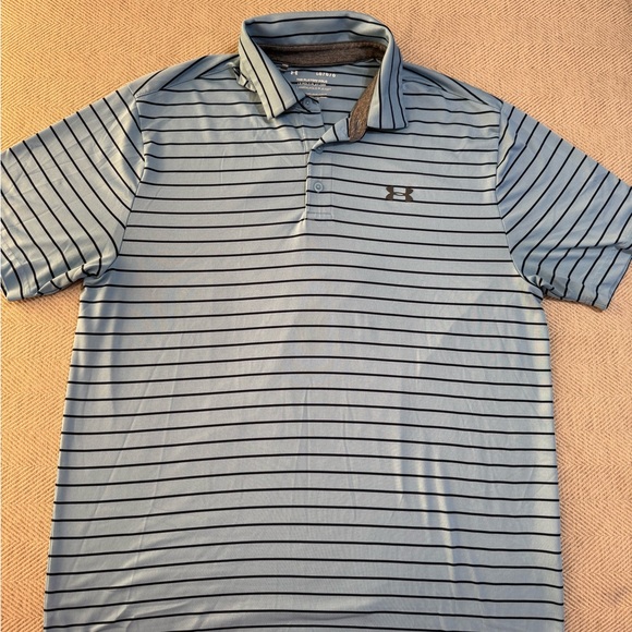 Under Armour Men's Polo Shirt - Blue and Black Stripes - Picture 1 of 3